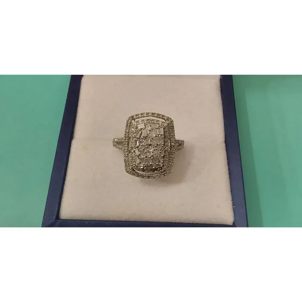 NEW~1 Ct Baguette & Round Genuine Diamond Crushed Ice Cocktail Ring Sz 8